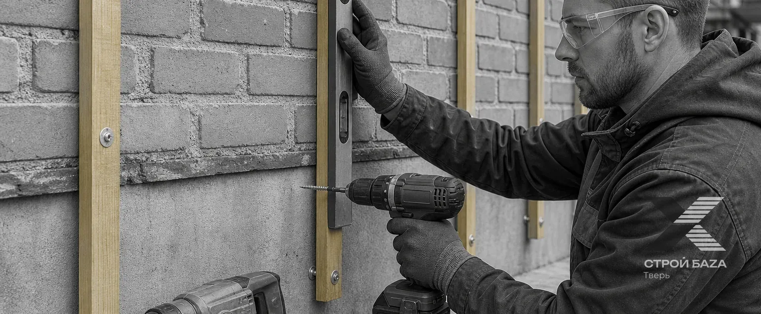 Монтаж фасадной обрешётки на стену